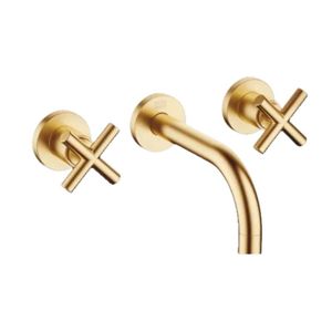 Llave de lavamanos a pared dorada 8 pulgadas